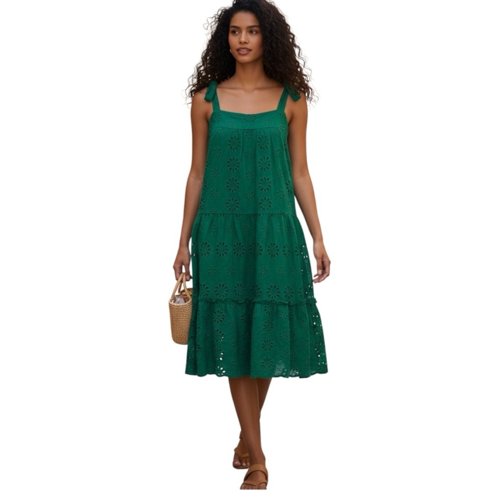 Altar'd State 100% Cotton Green Ruffled Tiered Sundress Like New! M